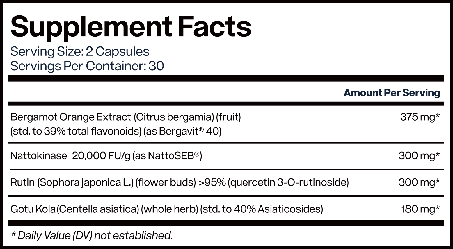 Unaltered ArterioRestore Supplement Facts panel